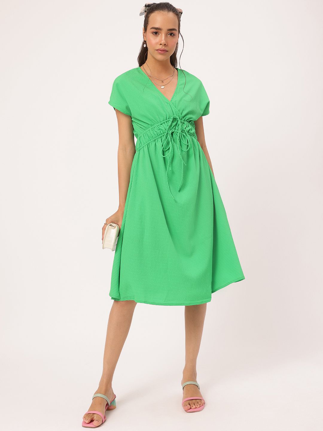 DressBerry Soft Elegance Seersucker Cinched Waist A-Line Dress