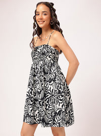 DressBerry Ruched Monochrome Fit & Flare Dress