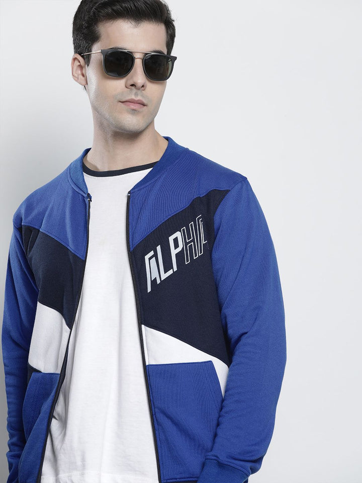 The Indian Garage Co Men Blue & White Colourblocked Sweatshirt
