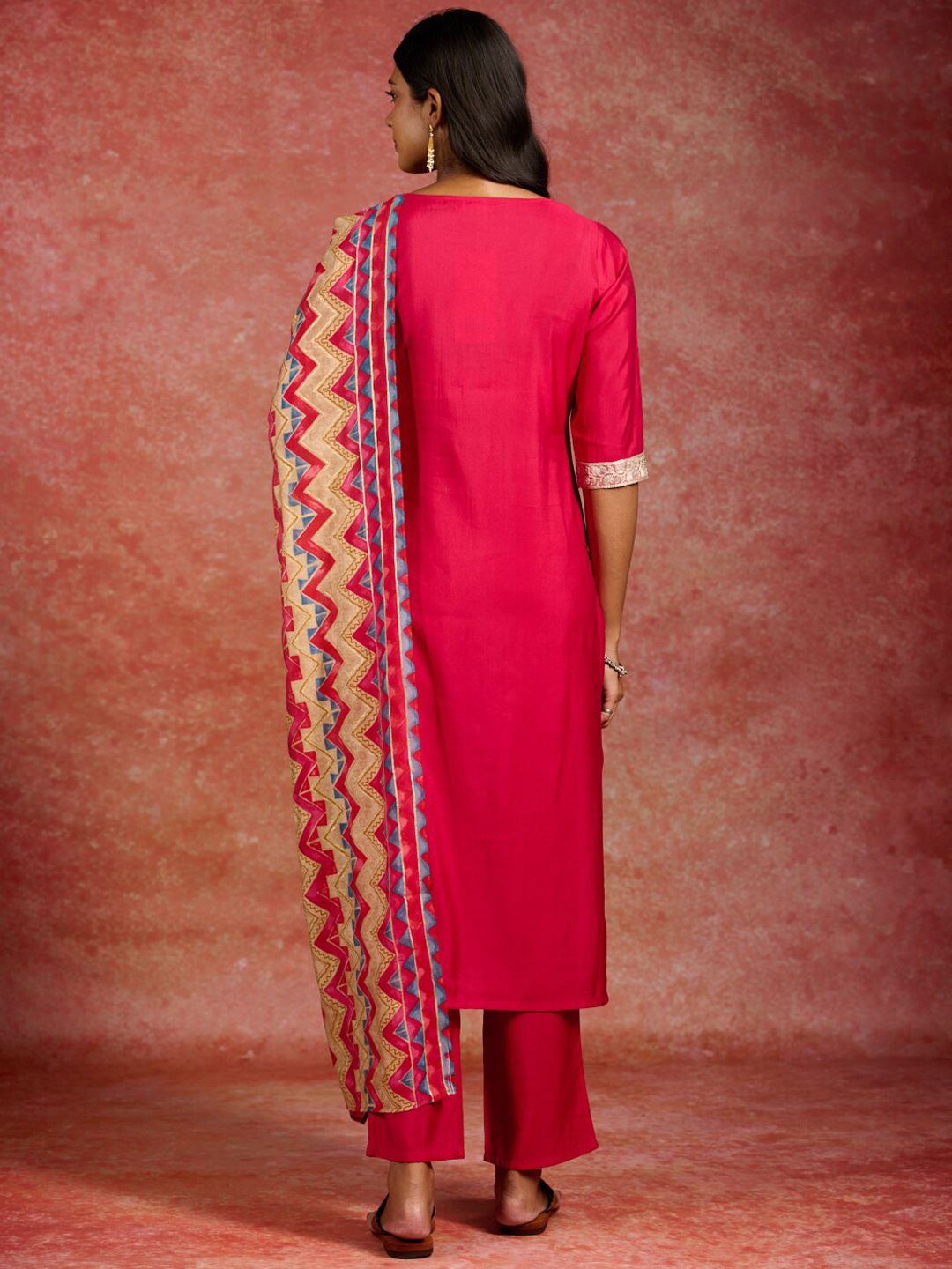 Libas Ethnic Motifs Yoke Design Straight Kurta & Trousers With Dupatta