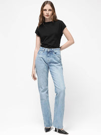 RAREISM Women Comfort Straight Fit High-Rise Clean Look Heavy Fade Cotton Jeans