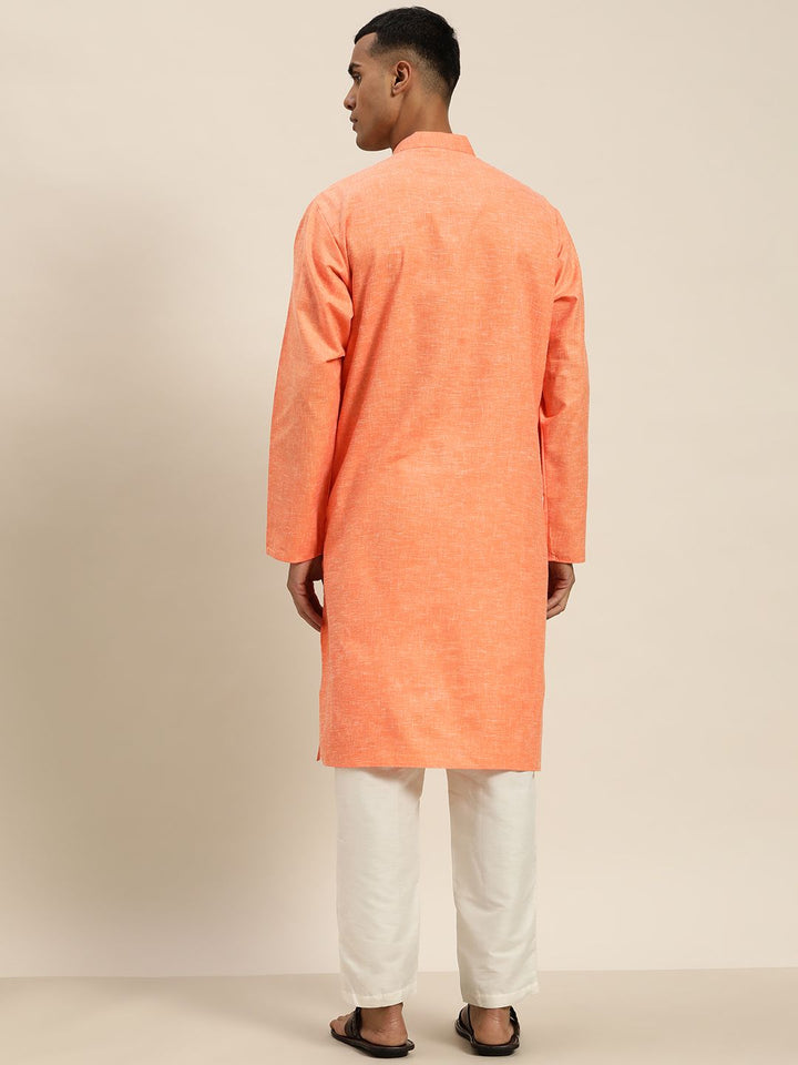 SOJANYA Men Orange Dobby Kurta