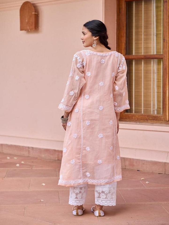 Rumah Wanita Chikankari Kurta Bersulam Pic Kota Chikankari