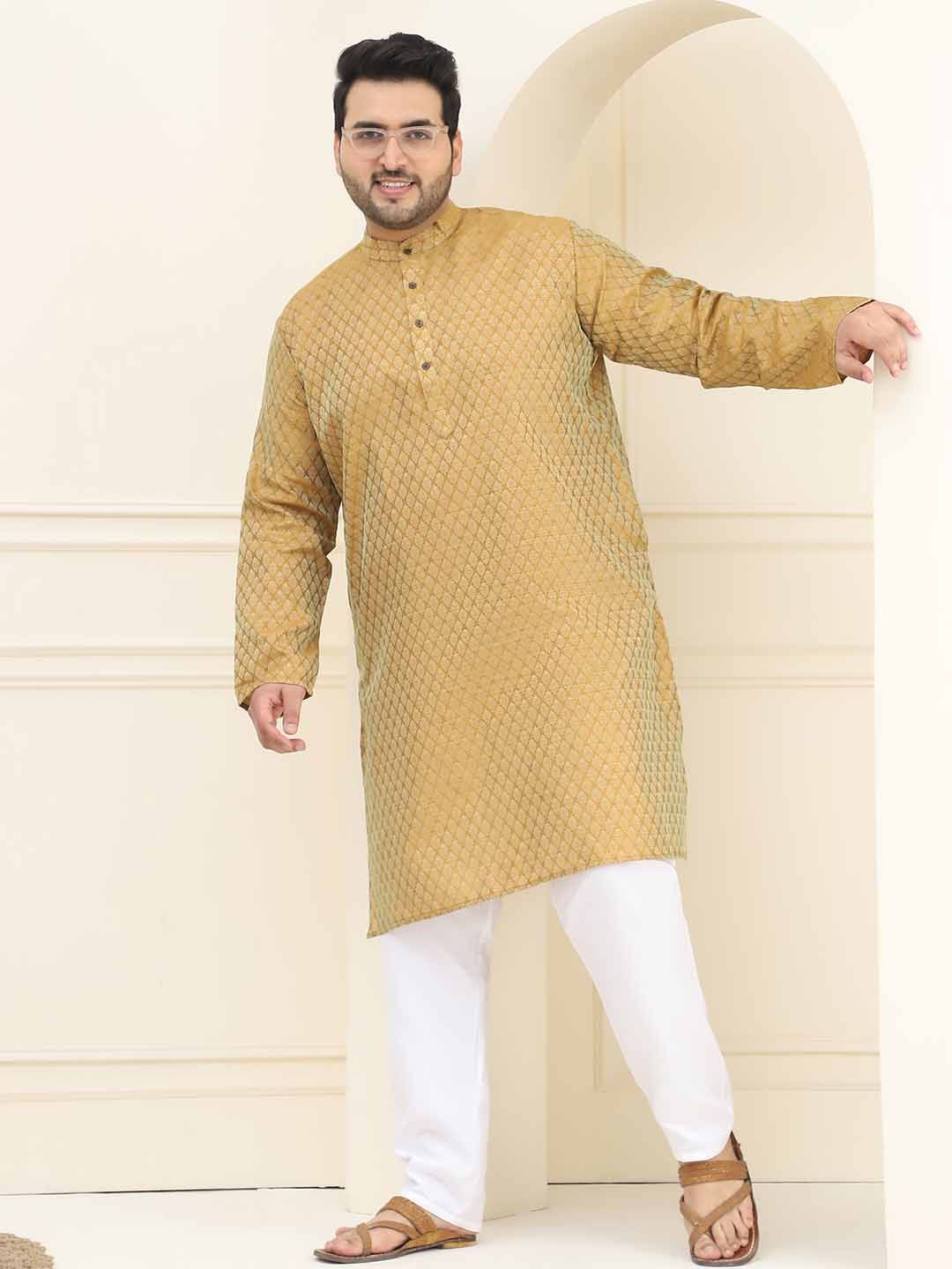 SOJANYA PLUS Ethnic Motifs Woven Design Band Collar Straight Kurta