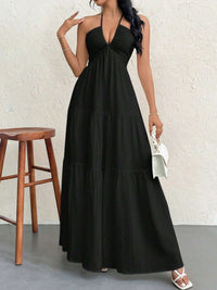 Berrylush Women Halter Neck Fit and Flare Maxi Dress