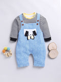 Moms Love Infants Boys Pure Cotton Dungaree With Striped T-Shirt