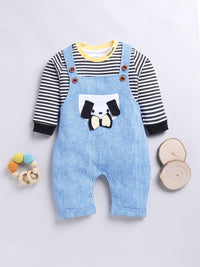 Moms Love Infants Boys Pure Cotton Dungaree With Striped T-Shirt