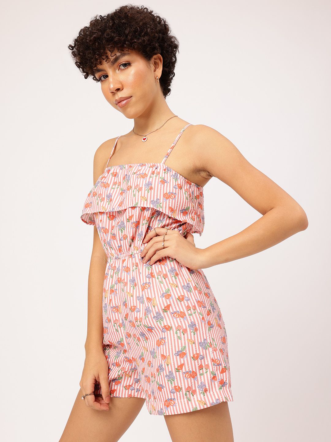 DressBerry Striped Dilemma Floral Layered Playsuit