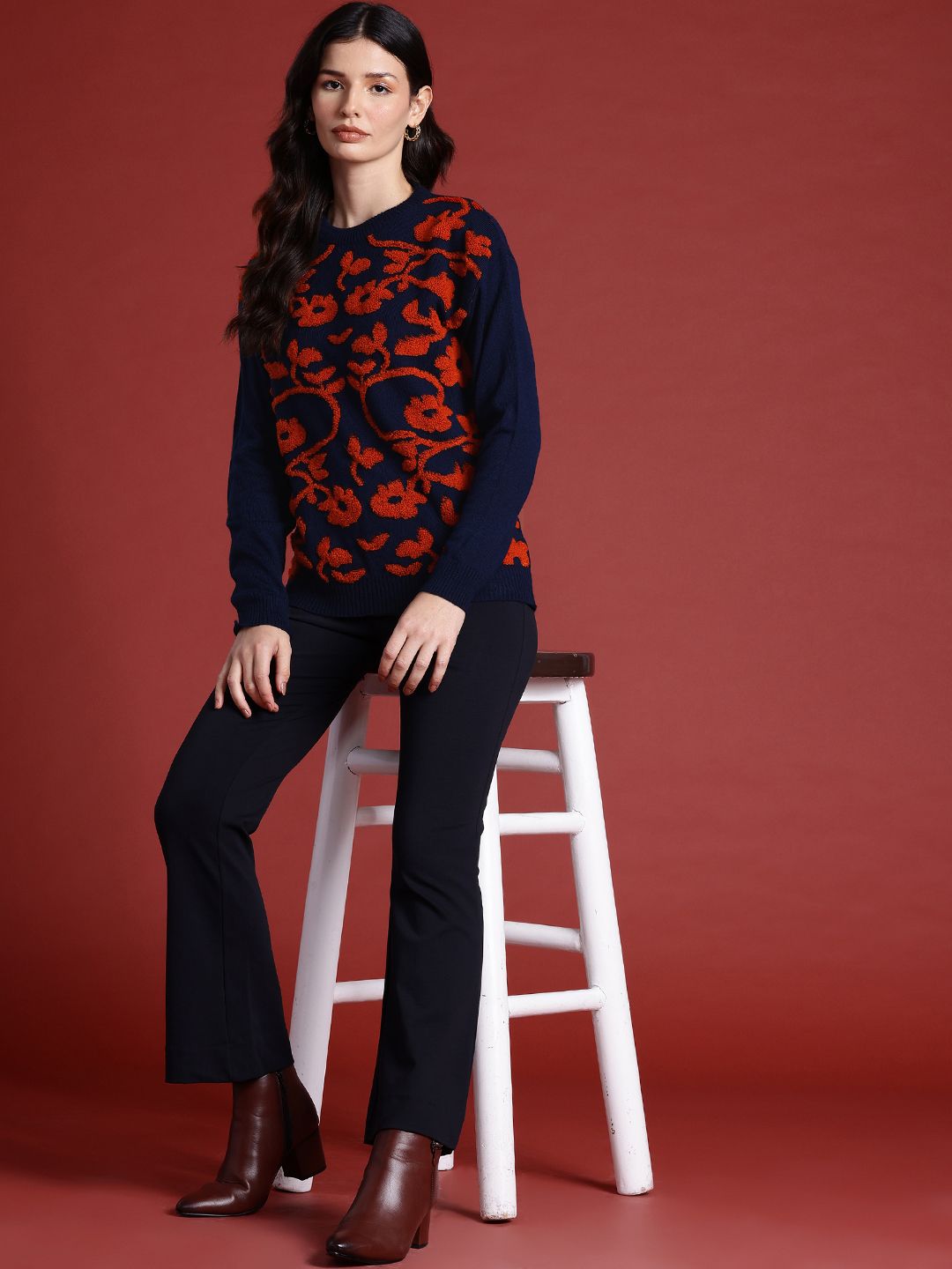 all about you Self Design Floral Pullover