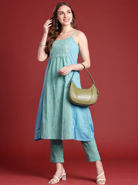 Anouk Women Colourblocked Panelled Thread Work Kurta with Trousers