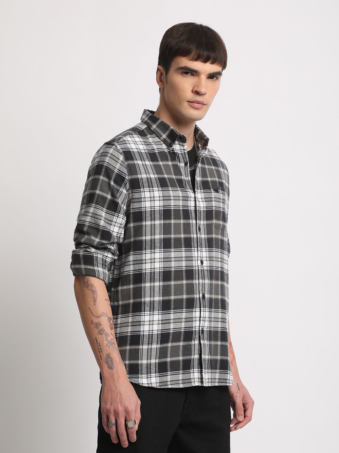 THE BEAR HOUSE Tartan Checked Slim Fit Flannel Pure Cotton Casual Shirt