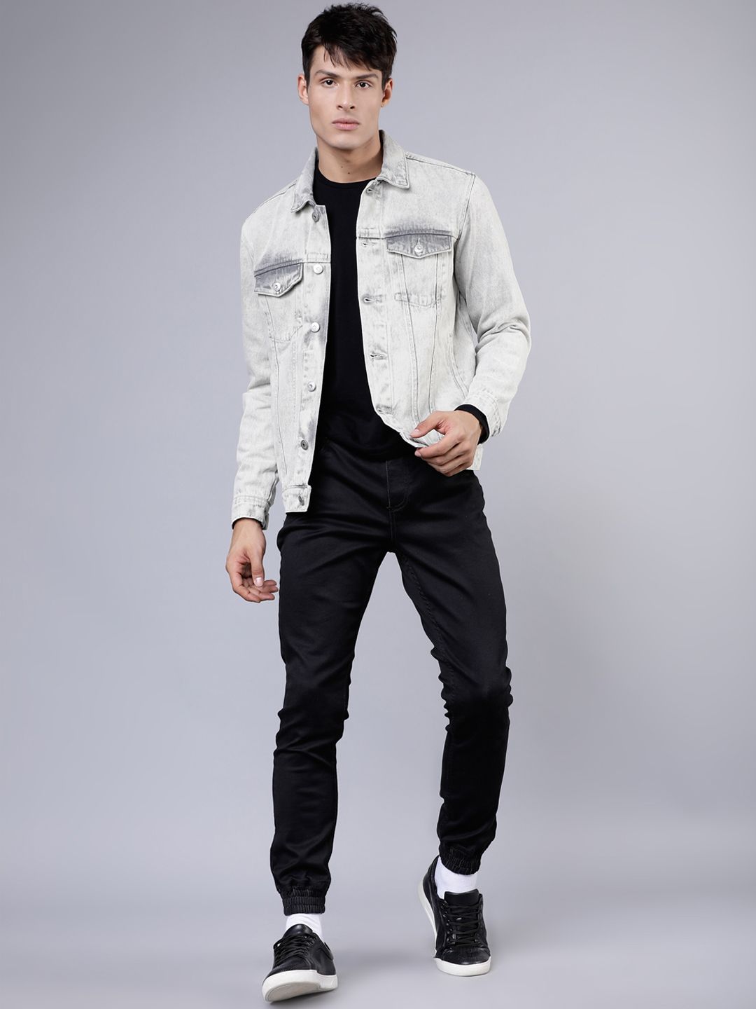 HIGHLANDER Men Grey Washed Denim Jacket