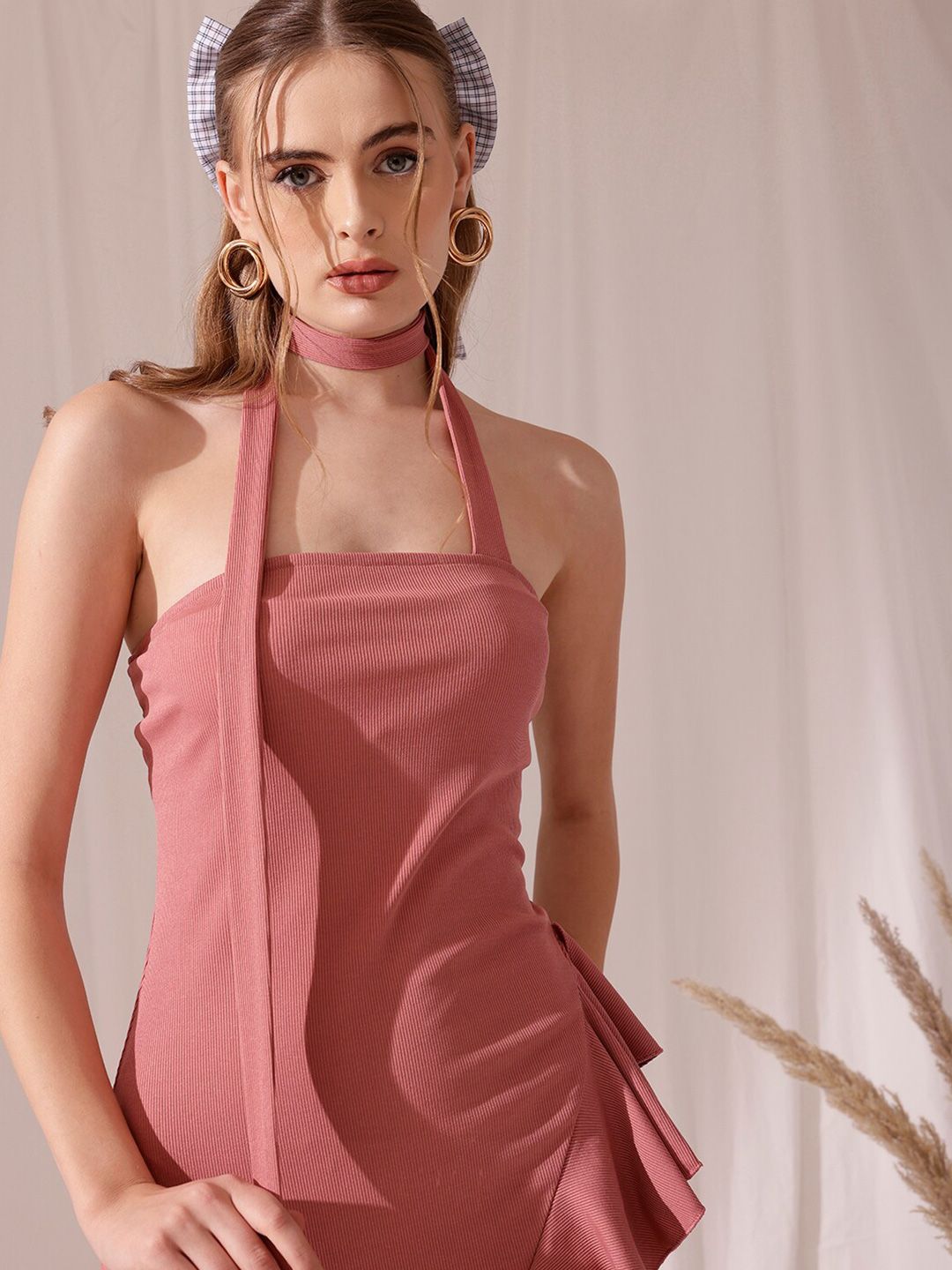 STREET 9 Halter Neck Sleeveless A-Line Ruffled Dress