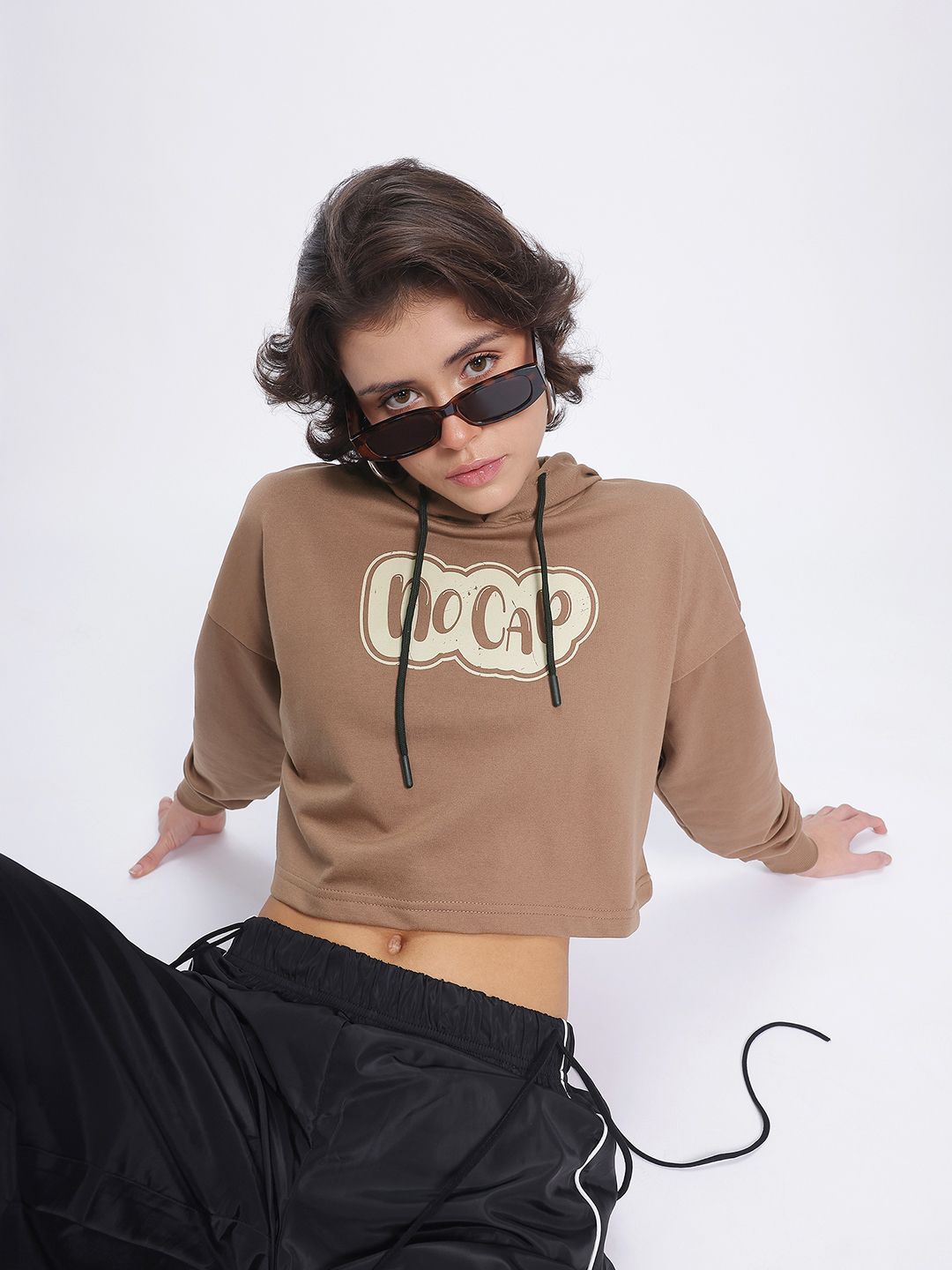 DressBerry Printed Cropped Boxy Hooded Sweatshirt