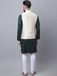 SOJANYA Men Embroidered Sequinned Pure Cotton Kurta With Pyjamas & Nehru Jacket