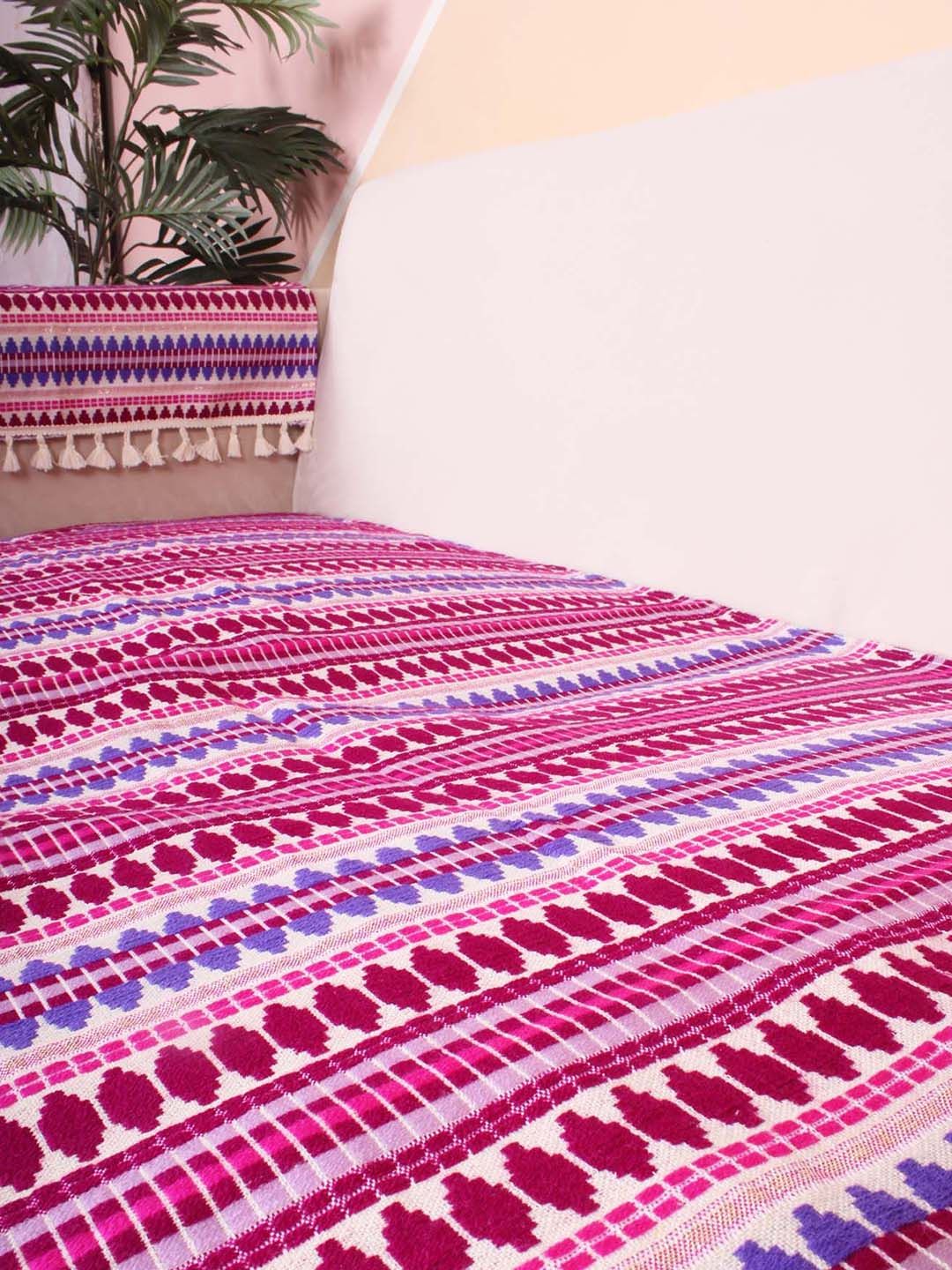 STITCHNEST Purple & Pink Self Design Jacquard 3-Seater Sofa Cover