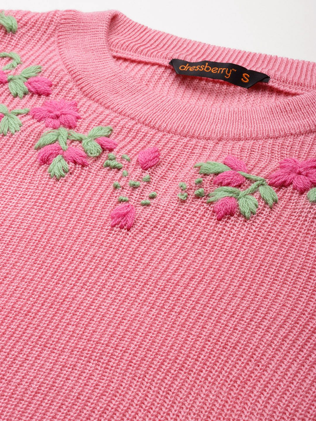 DressBerry Women Floral Embroidered Acrylic Pullover