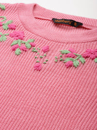 DressBerry Women Floral Embroidered Acrylic Pullover