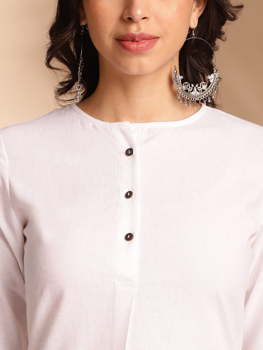 Anouk Pleated Round Neck Round Neck Cotton Kurta with Trousers