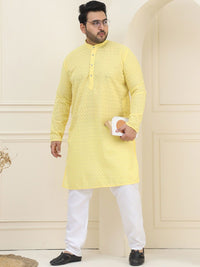SOJANYA PLUS Size Geometric Embroidered Band Collar Chikankari Straight Kurta