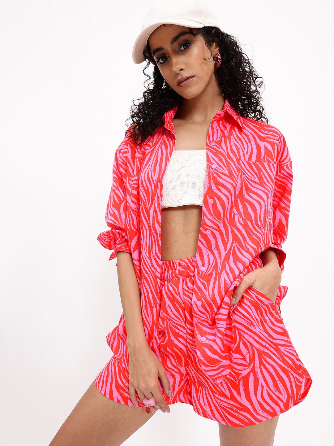 DressBerry Vibrant Leafy Tropical Print Shirt & Shorts Co-ords