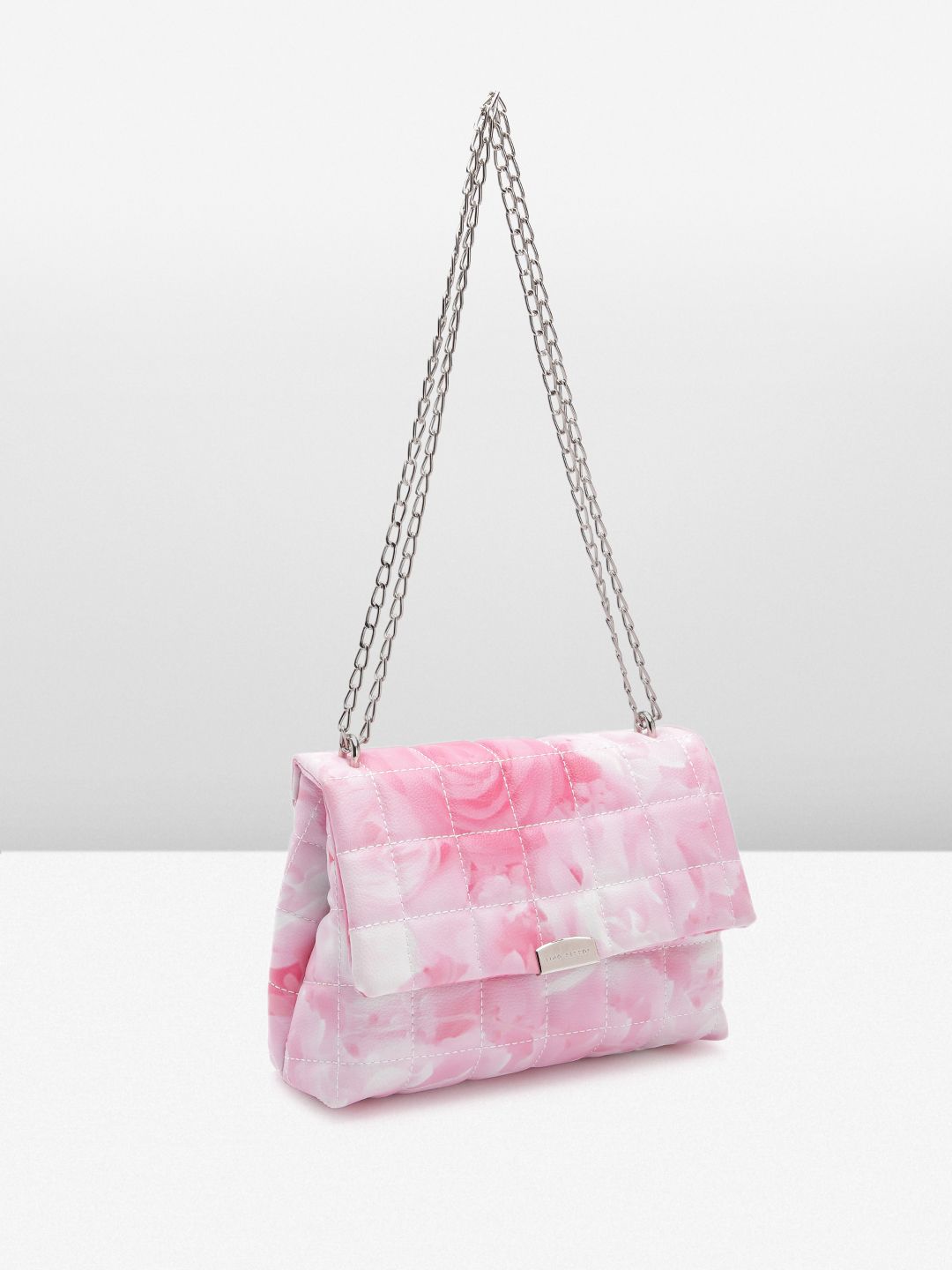 Lino Perros Floral Printed Structured Shoulder Bag with Quilted Detail