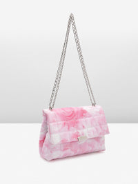 Lino Perros Floral Printed Structured Shoulder Bag with Quilted Detail