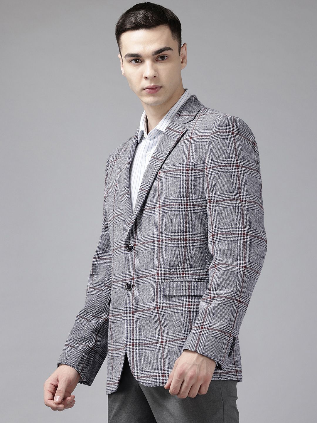 Park Avenue Checked Notched Lapel Single-Breasted Formal Blazer