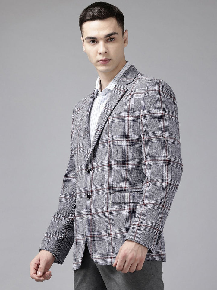 Park Avenue Checked Notched Lapel Single-Breasted Formal Blazer