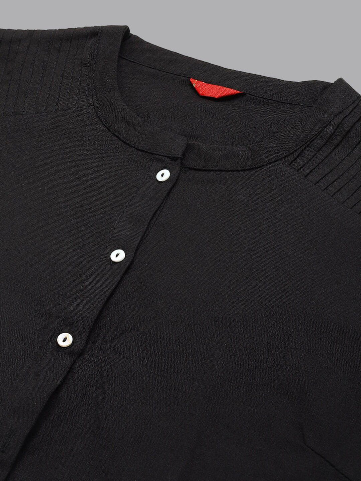 W Black Mandarin Collar Roll-Up Sleeves Pathani Kurta