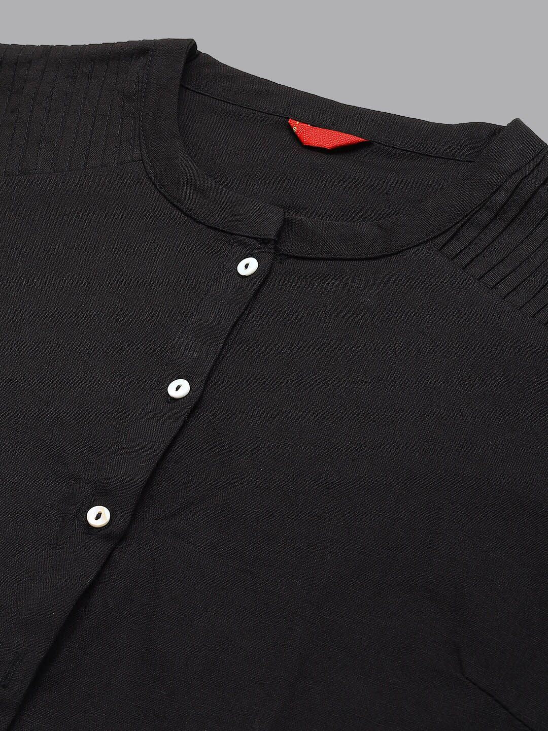 W Black Mandarin Collar Roll-Up Sleeves Pathani Kurta