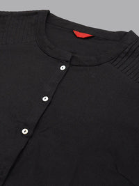 W Black Mandarin Collar Roll-Up Sleeves Pathani Kurta