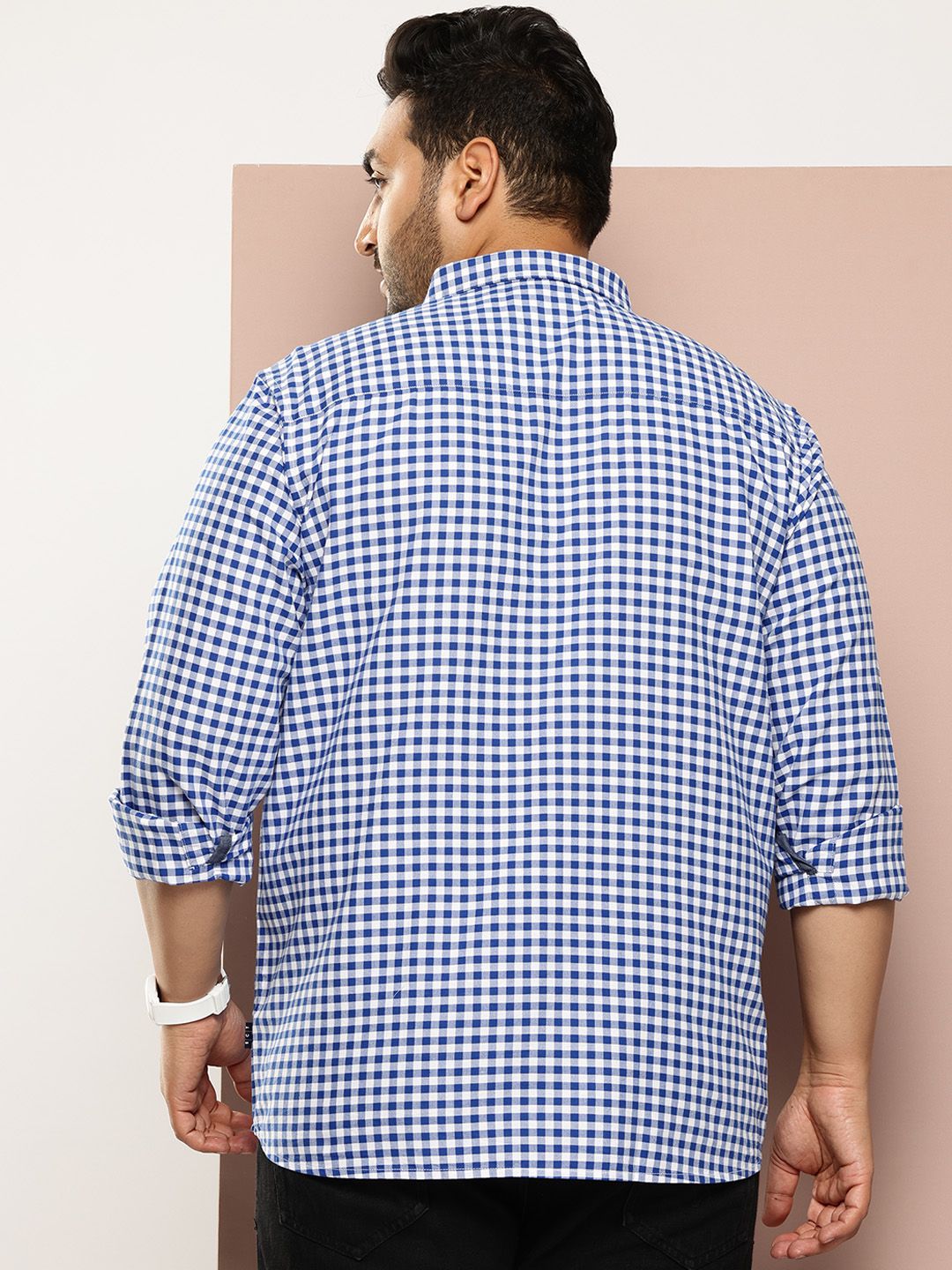 Thomas Scott Men Classic Slim Fit Gingham Checks Checked Casual Shirt