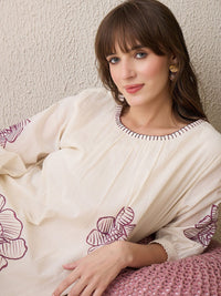 Indo Era Floral Printed Pleated Round Neck Pure Cotton A-Line Kurta With Trousers