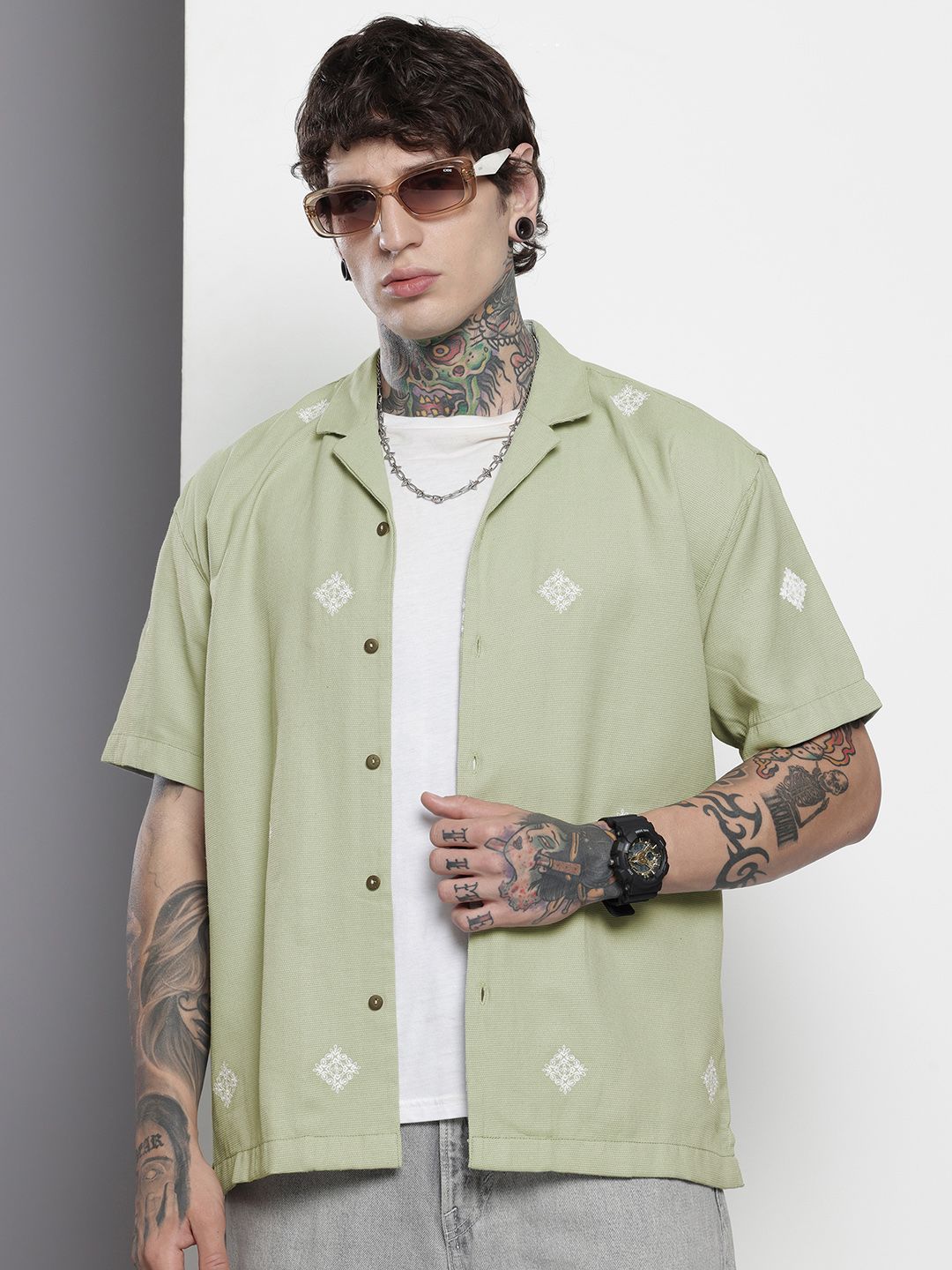 The Indian Garage Co Self Design Relaxed Fit Casual Shirt