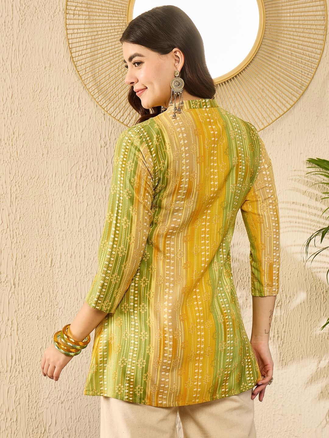 KALINI Floral Print Mandarin Collar A-Line Top