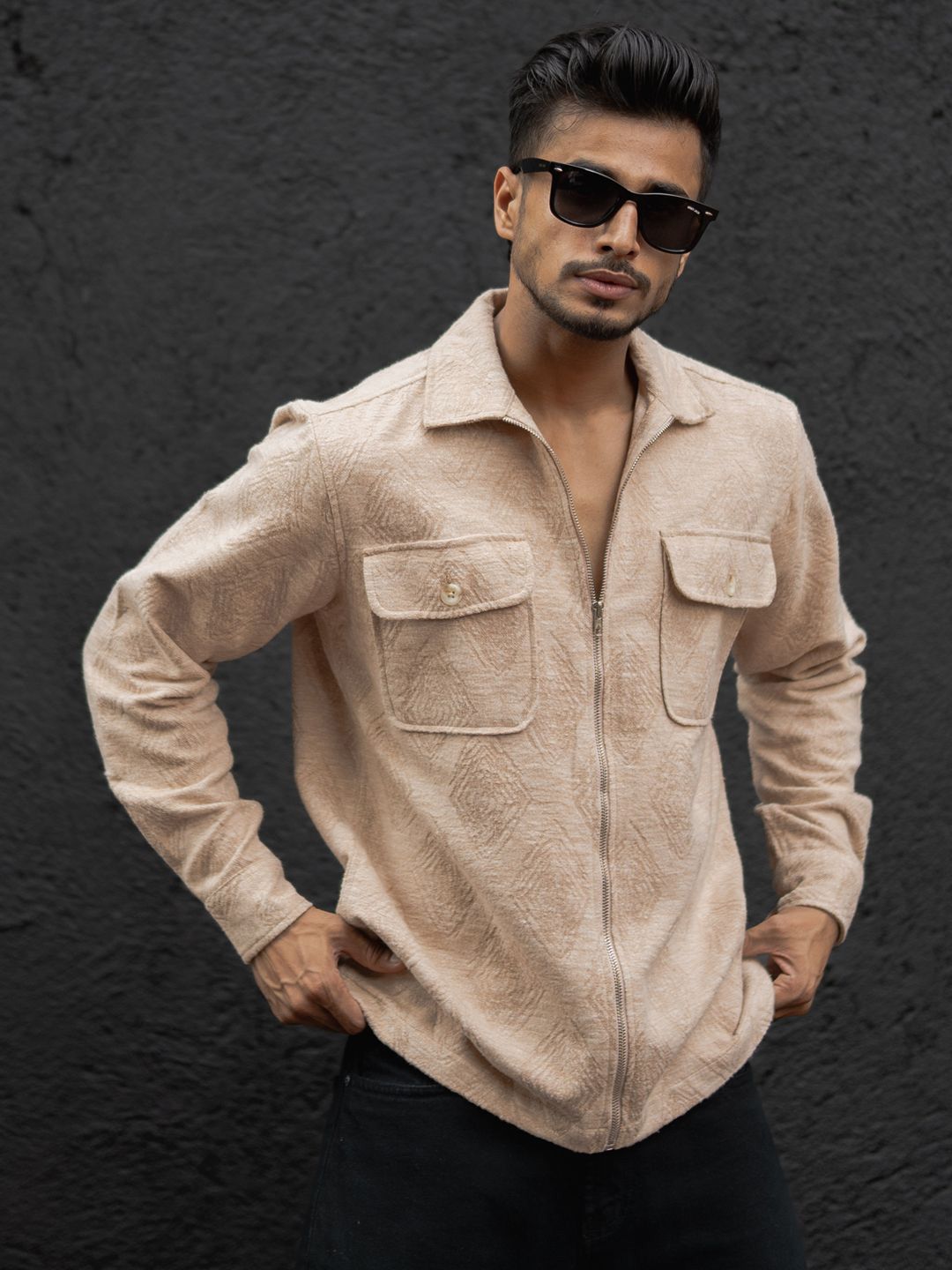 Powerlook Men Spread Collar Textured Cotton Casual Shirt