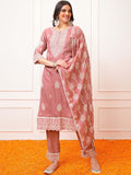 Vishudh Rose Ethnic Motifs Embroidered Regular Kurta with Trouser & Dupatta
