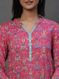 AURELIA Floral Printed Mandarin Collar Straight Kurti