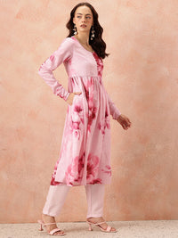 all about you Floral Printed Pleated Kurta With Trousers & Dupatta