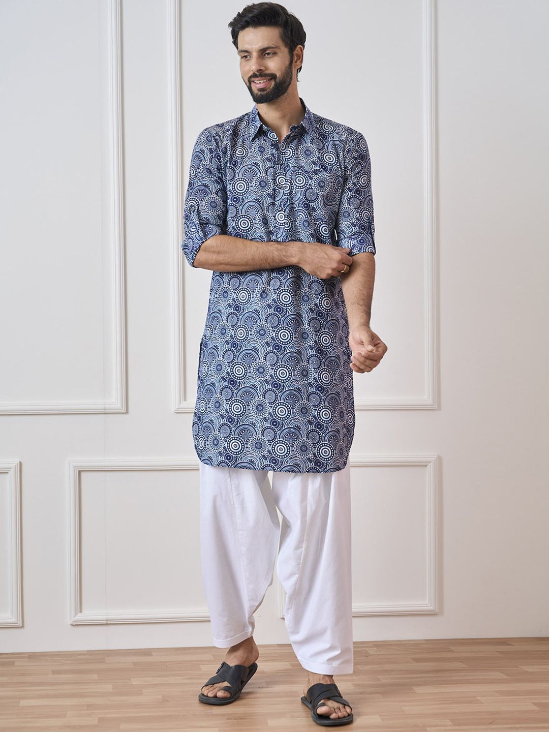 See Designs Shirt Collar Ethnic Motifs Printed Pathani Pure Cotton Kurta
