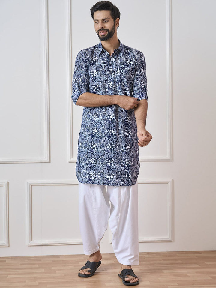 See Designs Shirt Collar Ethnic Motifs Printed Pathani Pure Cotton Kurta