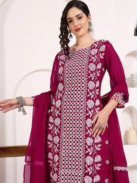 KALINI Floral Embroidered Chikankari Georgette Straight Kurta With Trousers & Dupatta