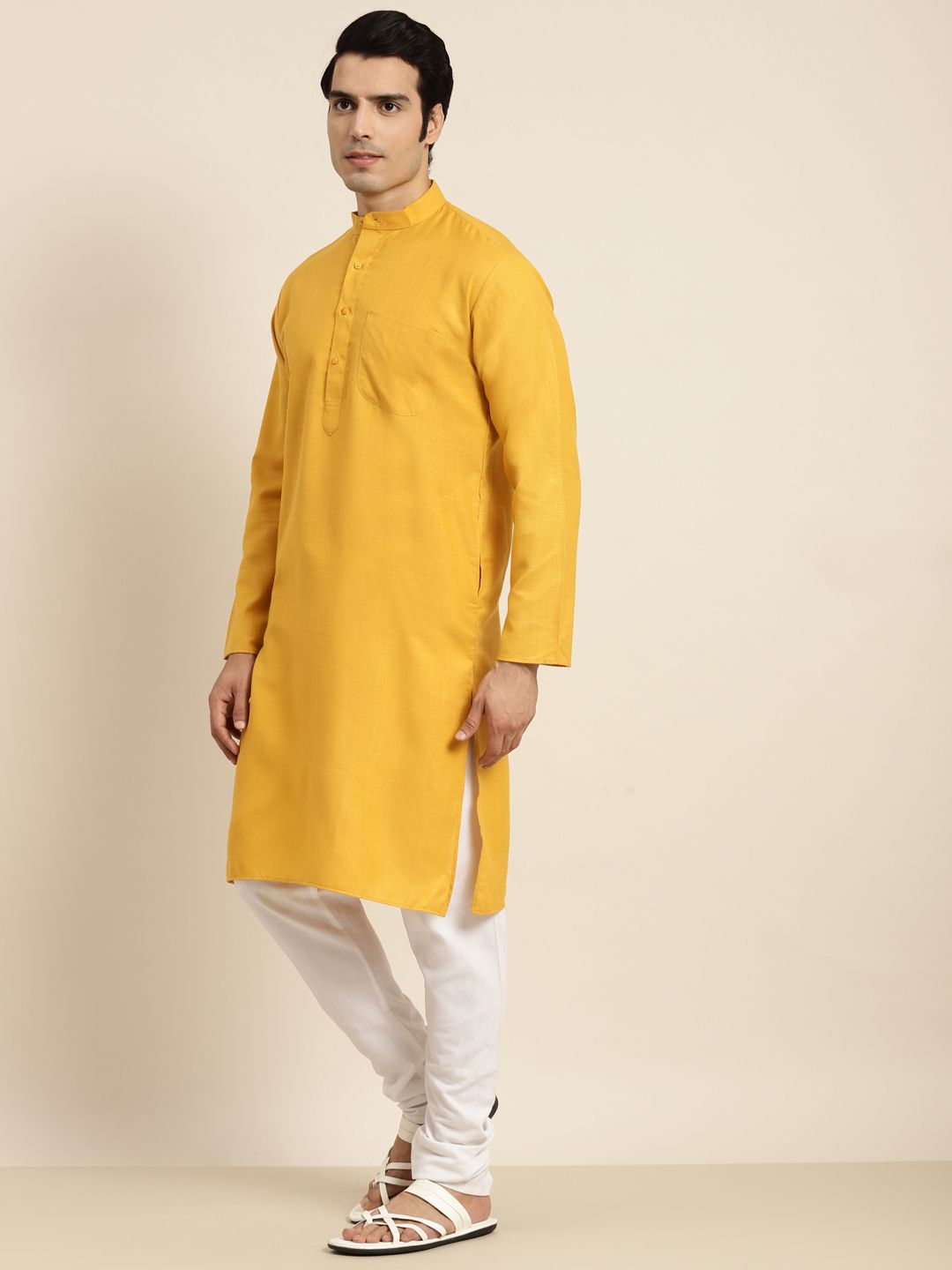Anug by SOJANYA Men Mustard Yellow Mandarin Collar Kurta