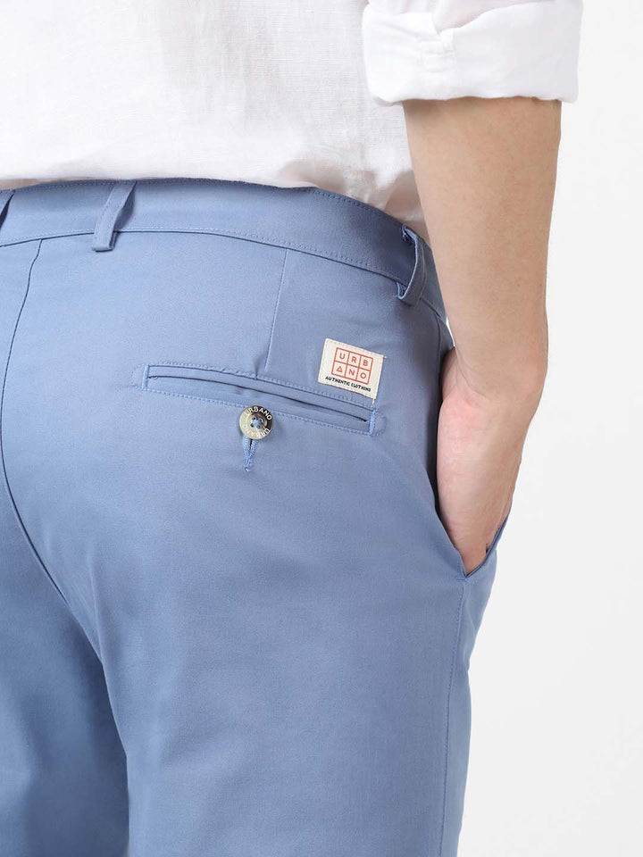 Urbano Fashion Men Blue Slim Fit Solid Pure Cotton Regular Trousers