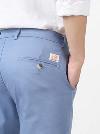 Urbano Fashion Men Blue Slim Fit Solid Pure Cotton Regular Trousers
