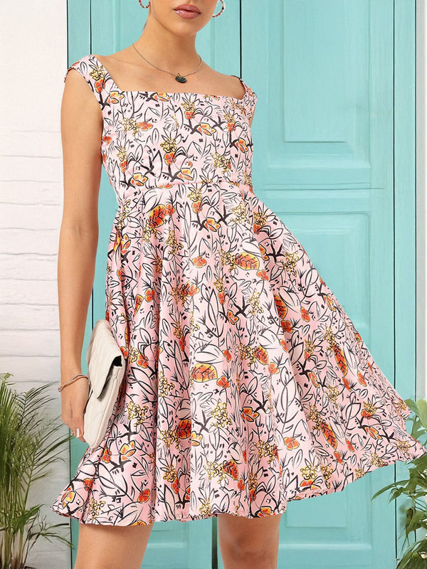 DressBerry Garden Glam Floral Print Satin-Finish A-line Dress