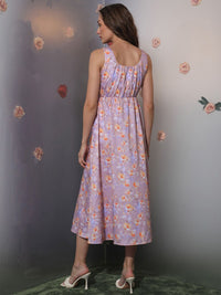 RAREISM Floral Printed Cotton Fit & Flare Midi Dress