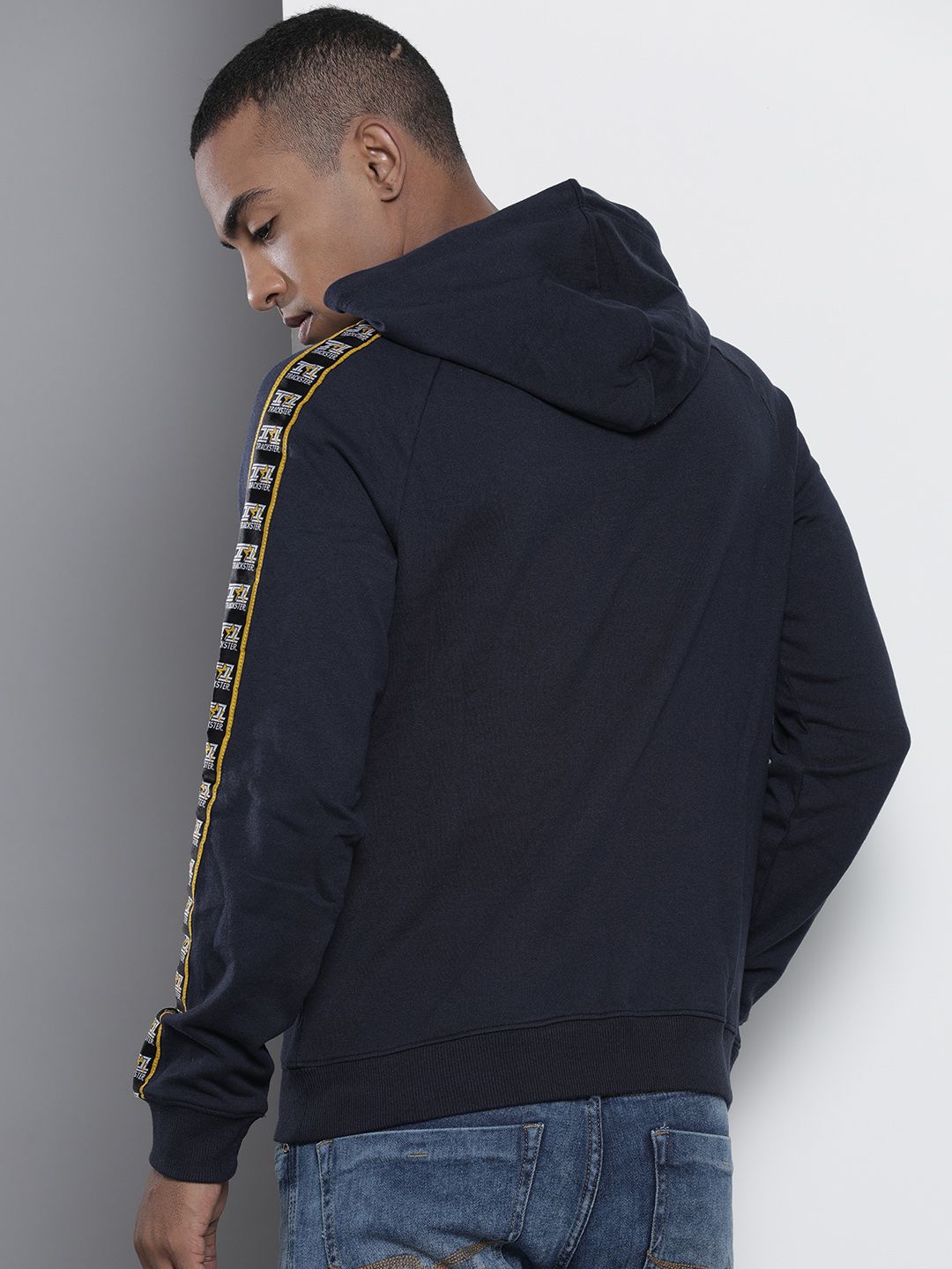 The Indian Garage Co Men Navy Blue Printed Hooded Sweatshirt