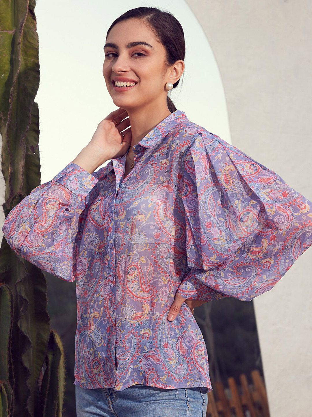 STREET 9 Lavender Comfort Paisley Printed Casual Shirt